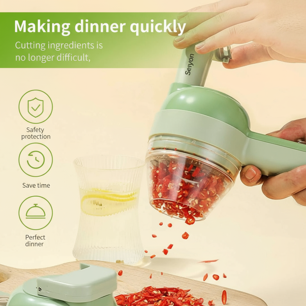 4-in-1 Electric Vegetable Cutter, Slicer, Grater, Chopper